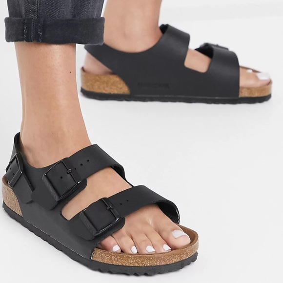 Birkenstock Shoes - Birkenstock Milano black leather slingback sandals